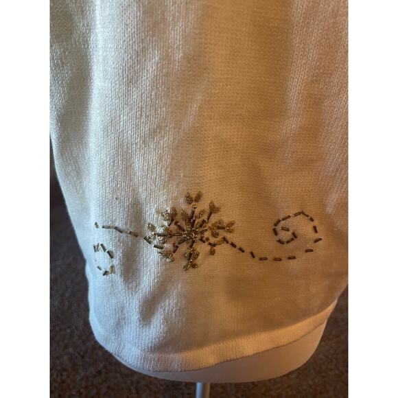 Vintage Holiday White Gold Beaded Vest Grandma Core Fall Christmas Nostalgia - Picture 7 of 8